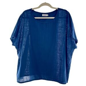 Natura Preserve navy blue cotton blouse short sleeve top crew neck casual SZ S/M